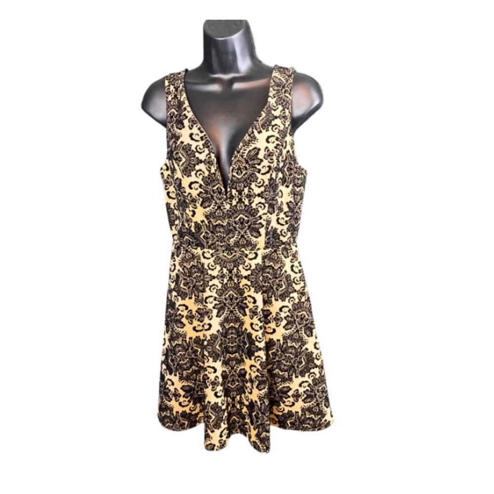 Woman's Black & Tan Floral Bailey Blue Dress Cocktail Formal Mini Dress